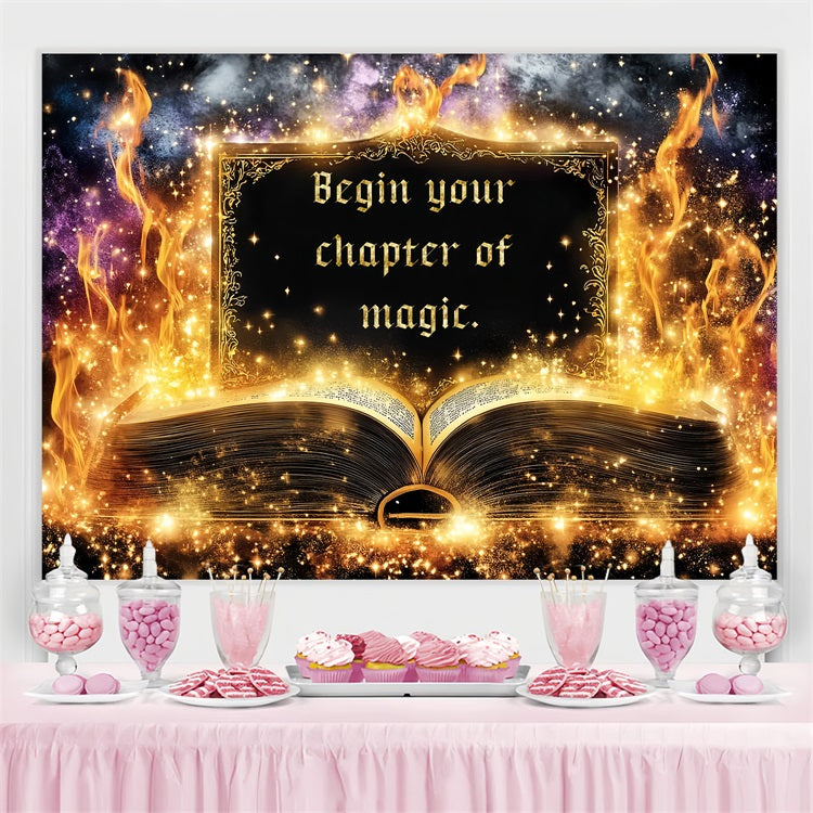 Back To School Backdrops Golden Flames Magical Book Backdrop CSH3-73