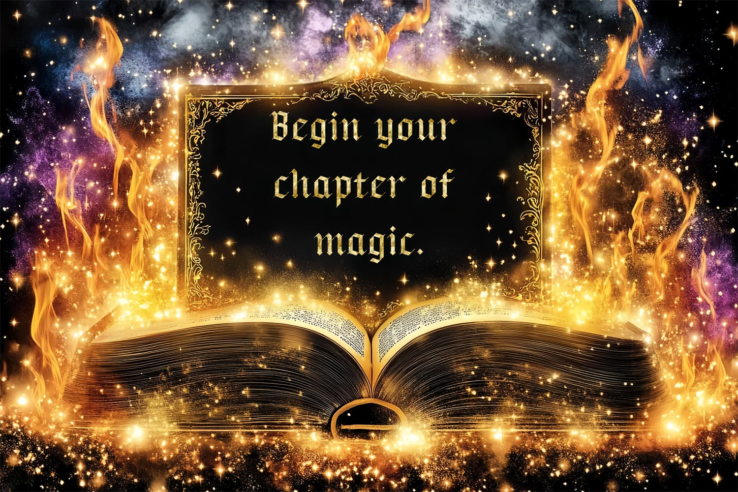 Back To School Backdrops Golden Flames Magical Book Backdrop CSH3-73