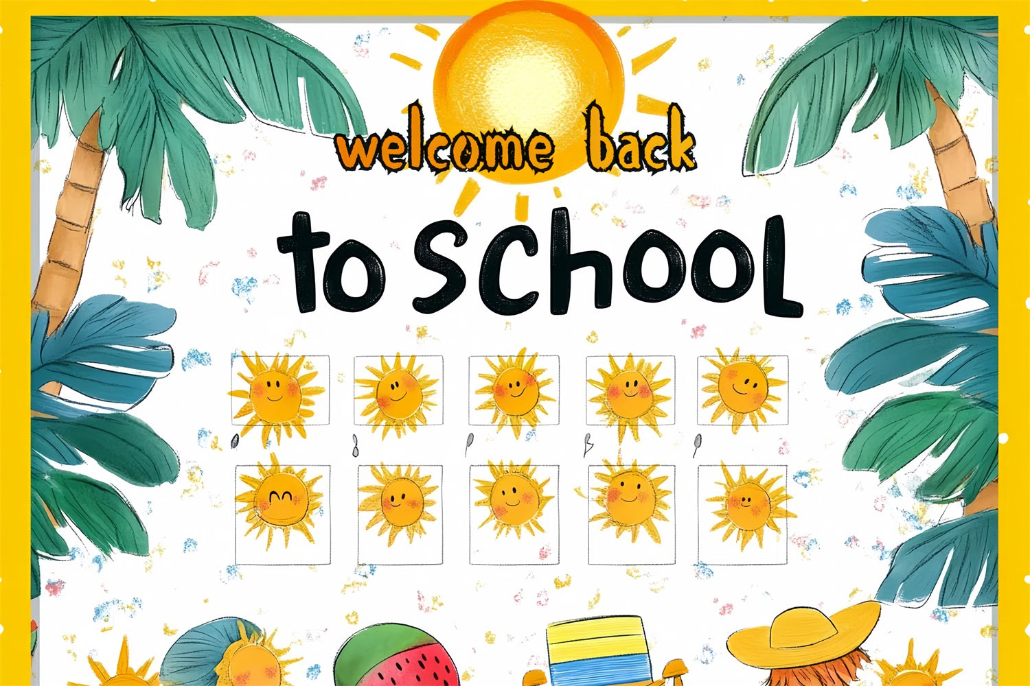 Back To School Photo Backdrop Palm Trees Sunny Welcome Backdrop CSH3-75