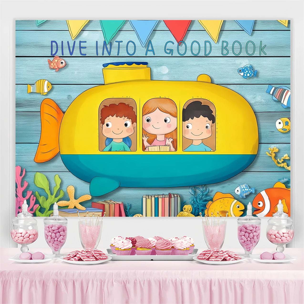 Back To School Backdrops Underwater Submarine Reading Backdrop CSH3-76