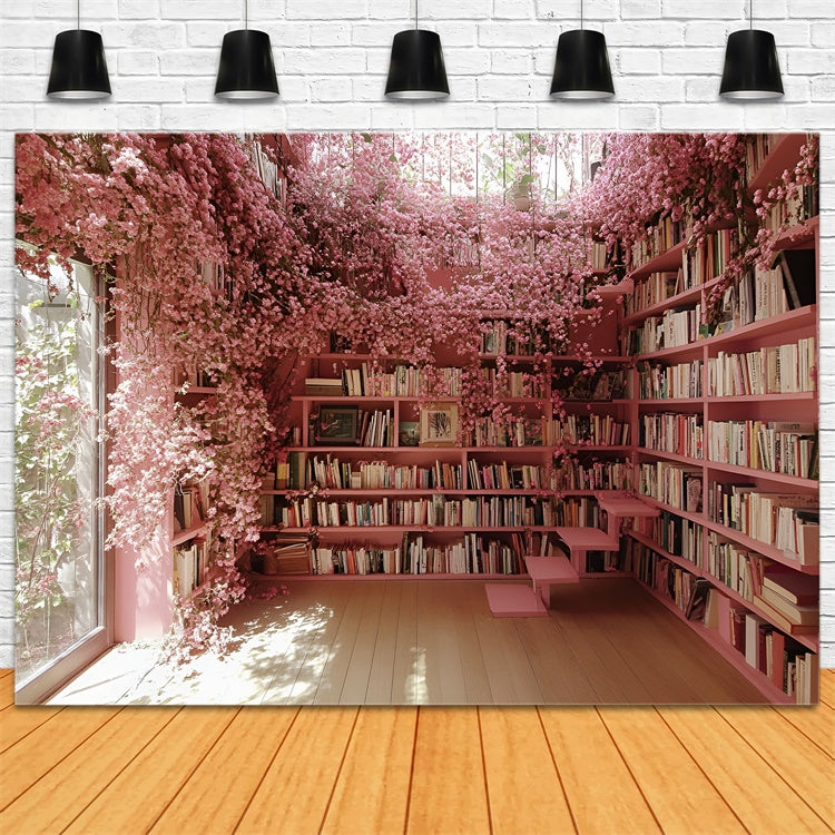 Backdrop Back To School Cherry Blossom Book Nook Backdrop CSH3-8