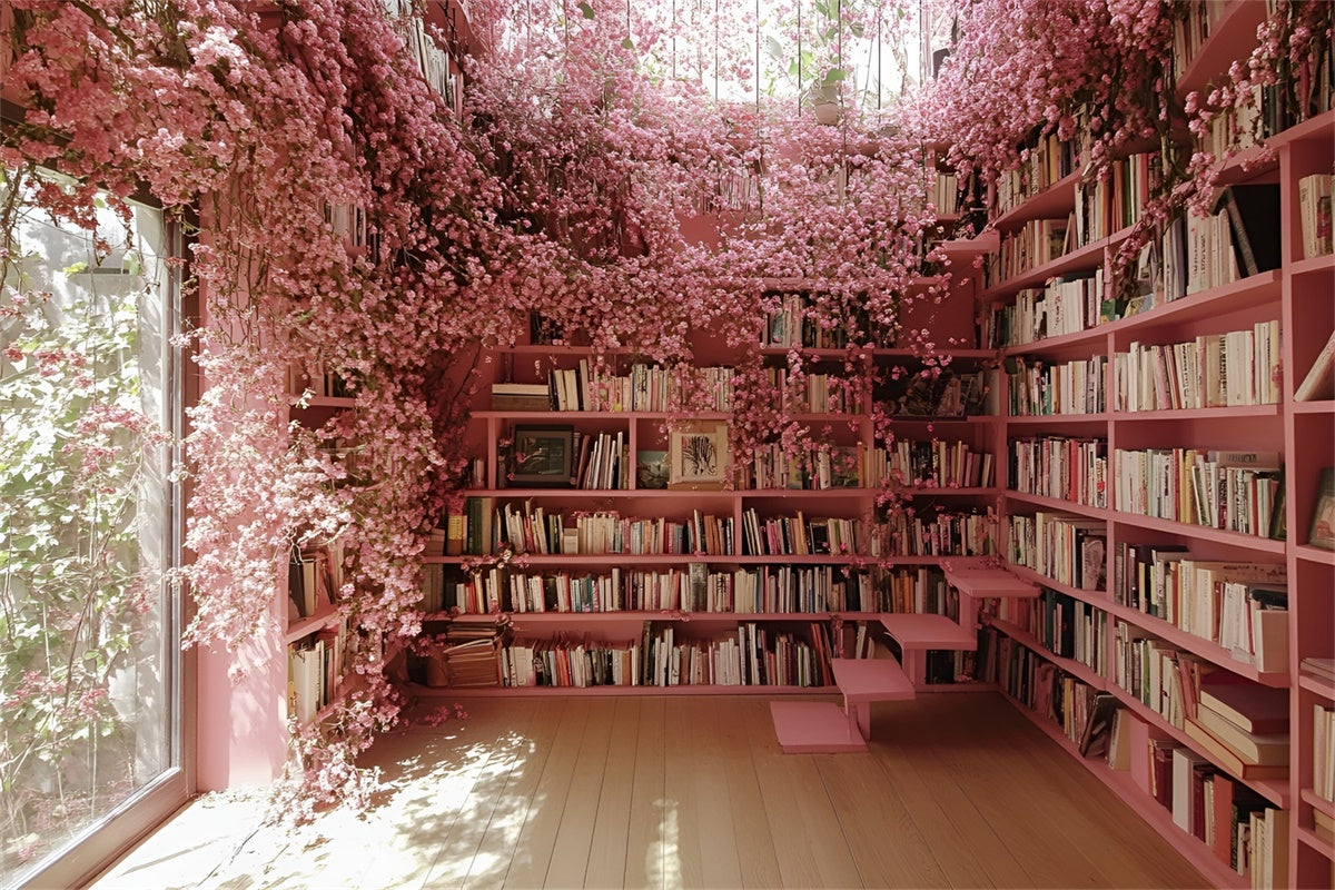 Backdrop Back To School Cherry Blossom Book Nook Backdrop CSH3-8