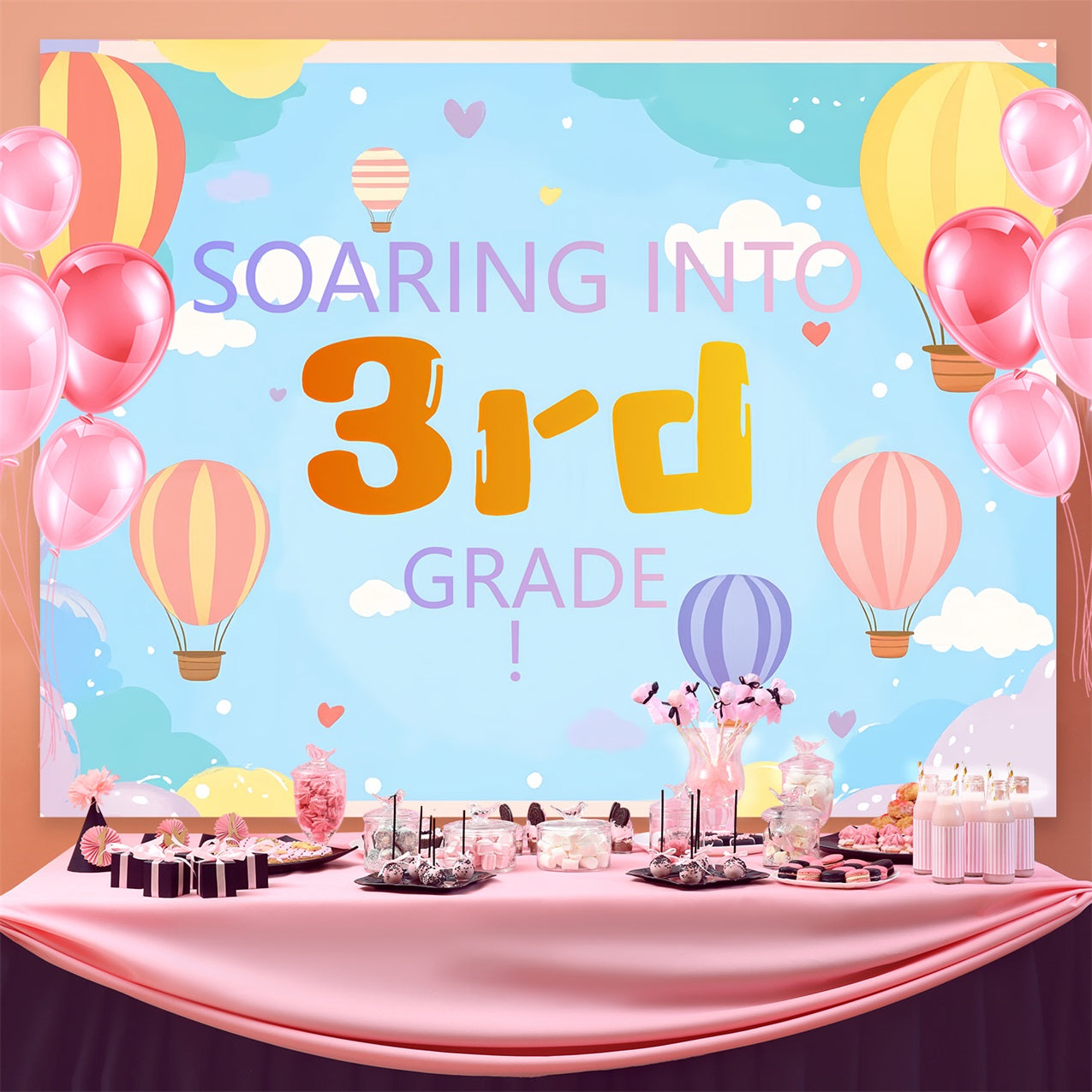 Backdrop For Back To School Hot Air Balloon Adventure Backdrop CSH3-81
