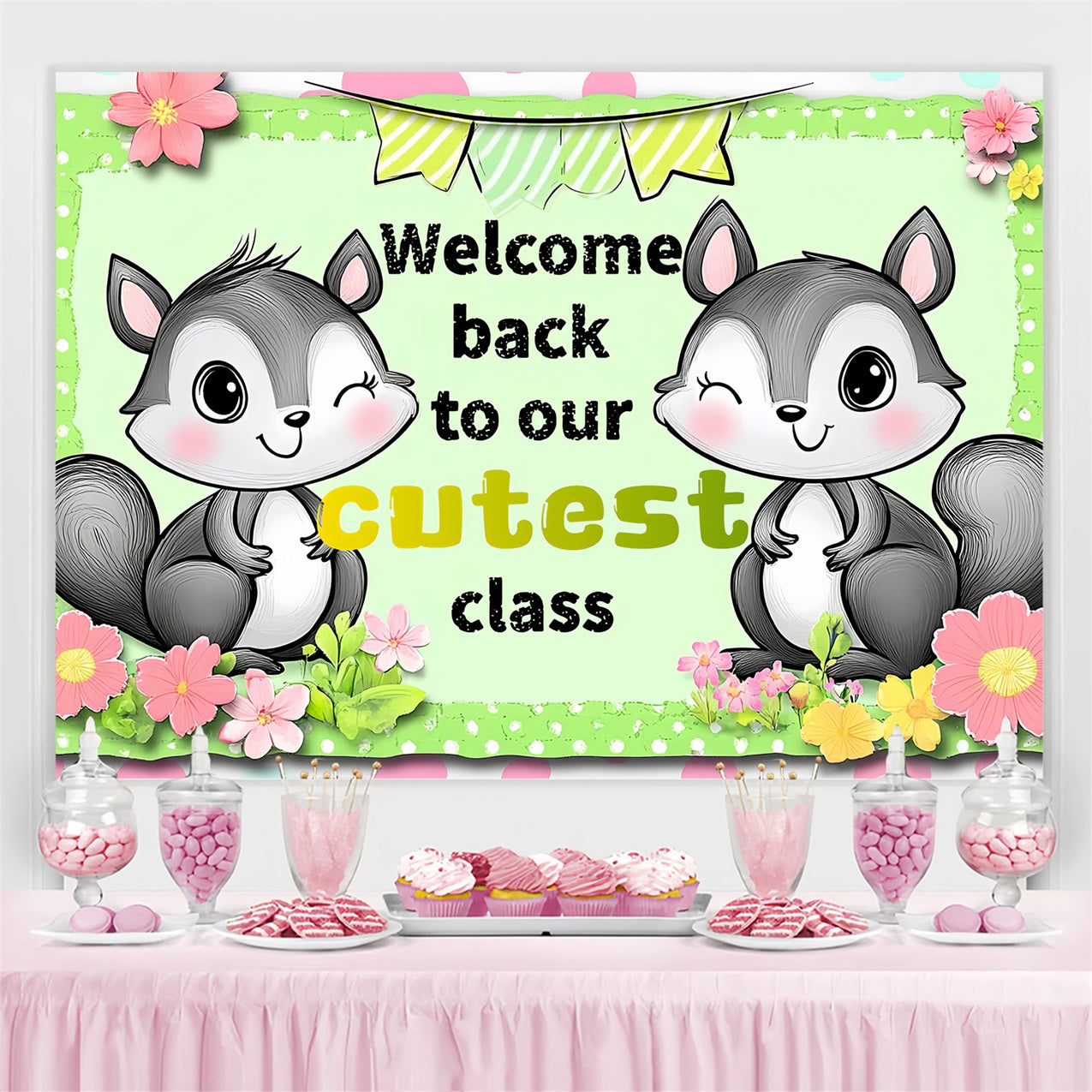 Backdrop For Back To School Adorable Squirrel Welcome Backdrop CSH3-83