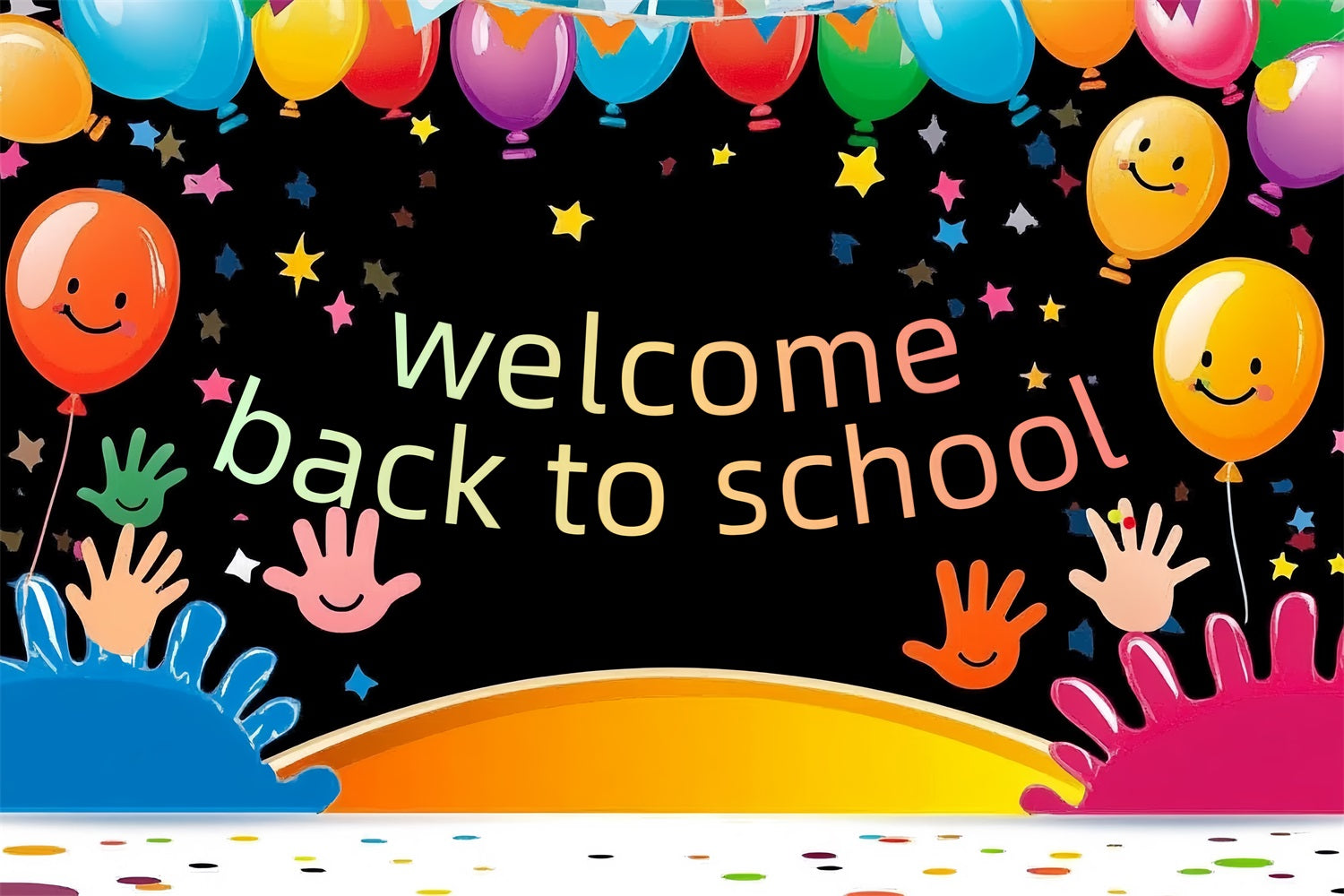 Back To School Backdrop Playful Handprints Colorful Balloon Backdrop CSH3-84