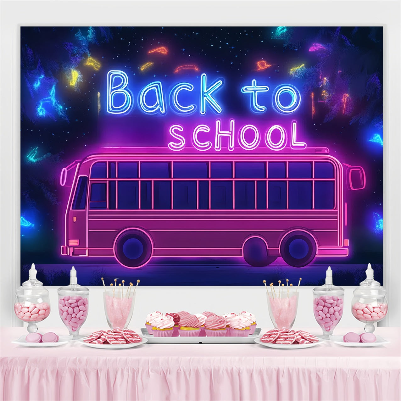 Back To School Backdrop Ideas Neon Electric School Bus Backdrop CSH3-85