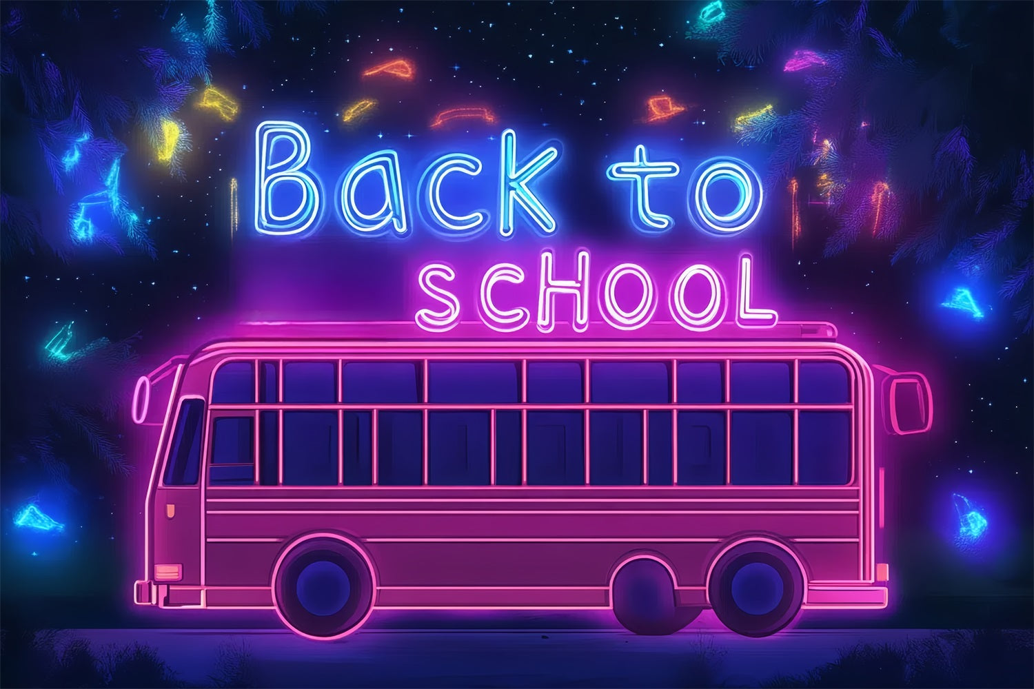 Back To School Backdrop Ideas Neon Electric School Bus Backdrop CSH3-85
