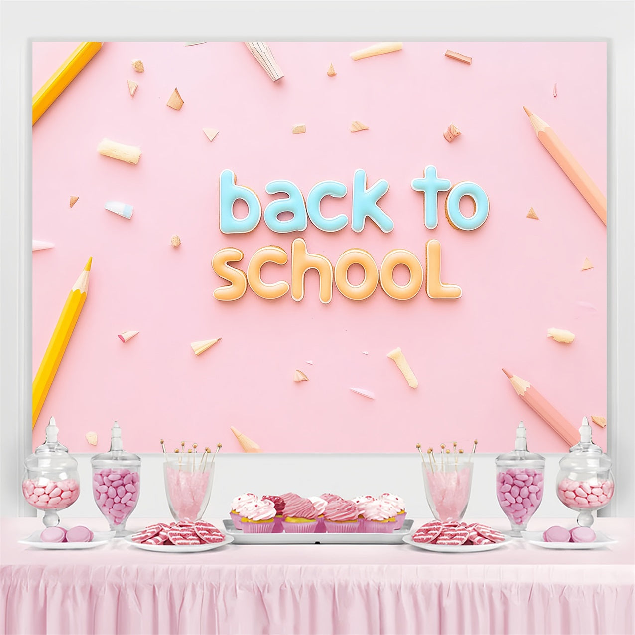 Back To School Photo Backdrop Minimalist Pencil Pink Backdrop CSH3-86