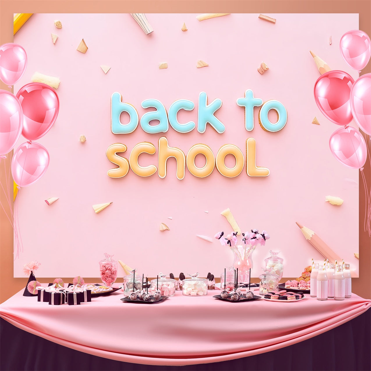 Back To School Photo Backdrop Minimalist Pencil Pink Backdrop CSH3-86