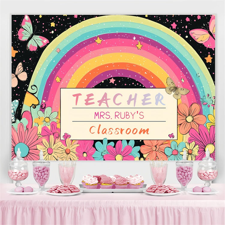 Back To School Backdrop Enchanted Butterflies Rainbow Custom Backdrop CSH3-89