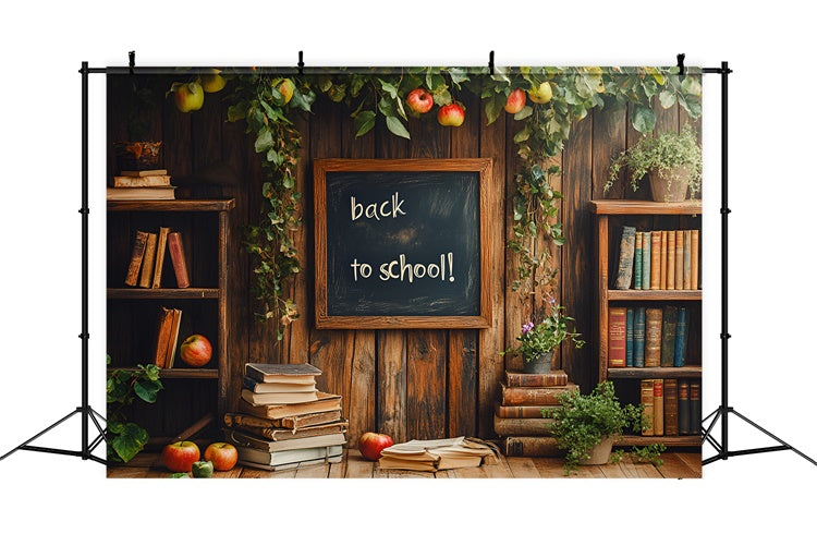 Backdrop For Back To School Wooden Bookshelf Apple Backdrop CSH3-9