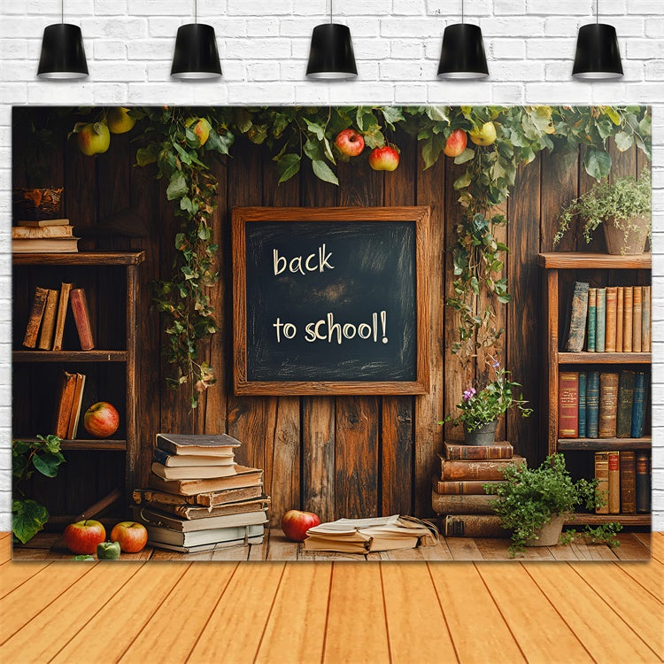 Backdrop For Back To School Wooden Bookshelf Apple Backdrop CSH3-9