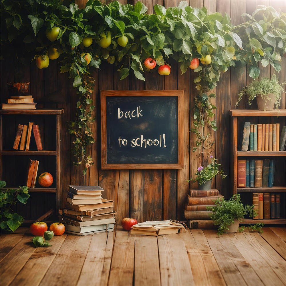 Backdrop For Back To School Wooden Bookshelf Apple Backdrop CSH3-9