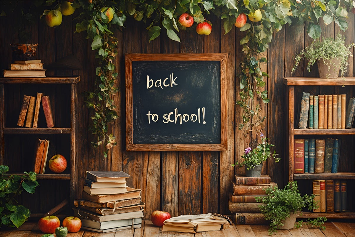 Backdrop For Back To School Wooden Bookshelf Apple Backdrop CSH3-9