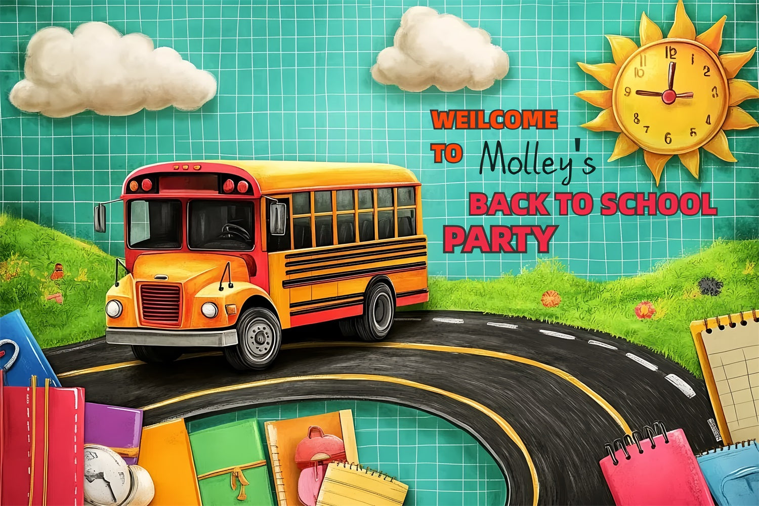 Backdrop For Back To School School Bus Adventure Custom Backdrop CSH3-90