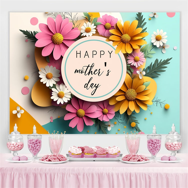 Happy Mother's Day Backdrop Vibrant Daisy Pastel Custom Backdrop CSH3-95