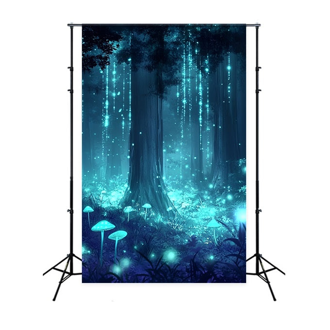 Photography Backdrop Forest Glowing Mushrooms Sparkle Backdrop CSH4-103