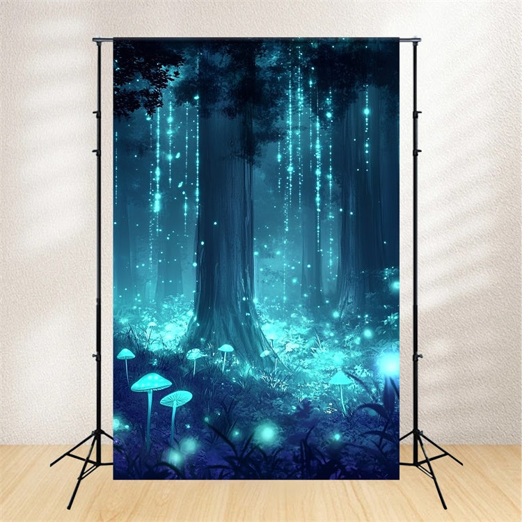 Photography Backdrop Forest Glowing Mushrooms Sparkle Backdrop CSH4-103