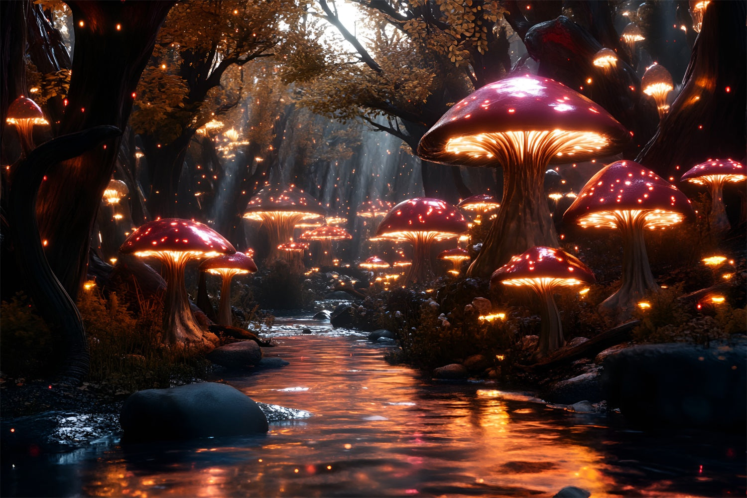 Fairy Tale Forest Backdrop Magical Creek Mushrooms Backdrop CSH4-109