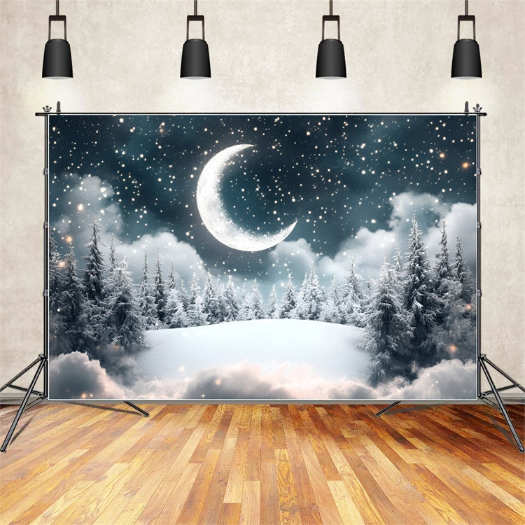 Forest Backdrop Photography Starry Night Moon Pines Backdrop CSH4-122