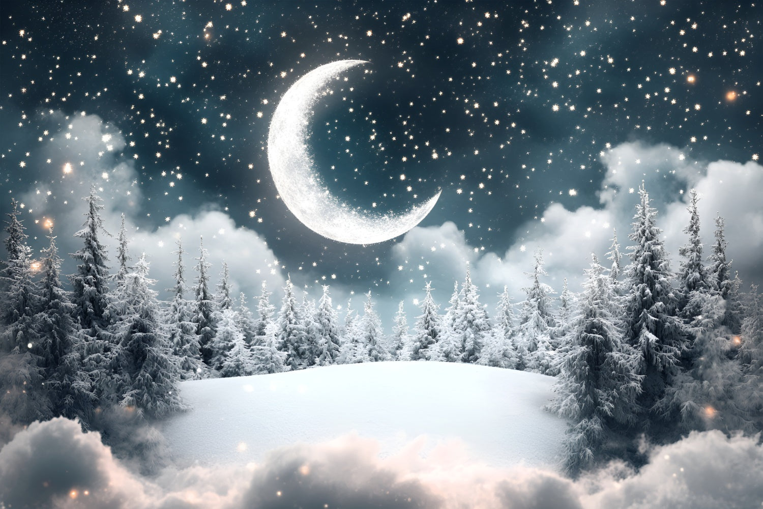 Forest Backdrop Photography Starry Night Moon Pines Backdrop CSH4-122