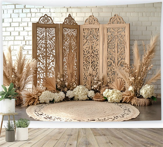 Boho Backdrops Carved Wooden Screen Floral Backdrop CSH4-129