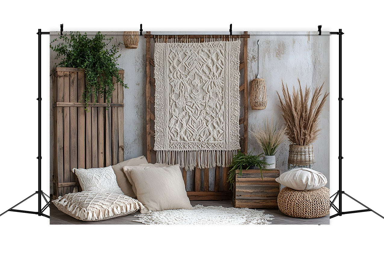 Boho Backdrop Ideas Macrame Wall Wooden Crates Backdrop CSH4-135