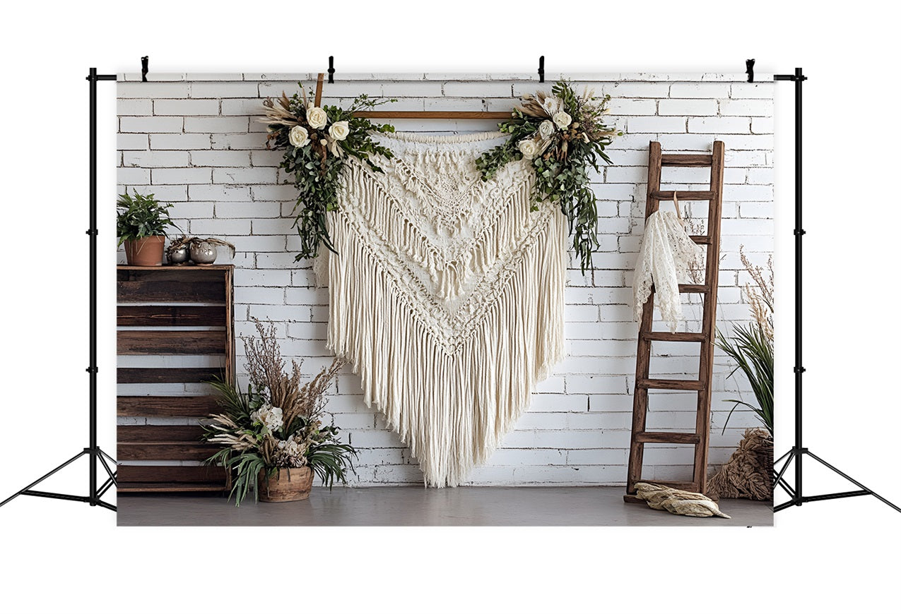 Boho Photo Backdrop Tapestry Flower Wooden Backdrop CSH4-138