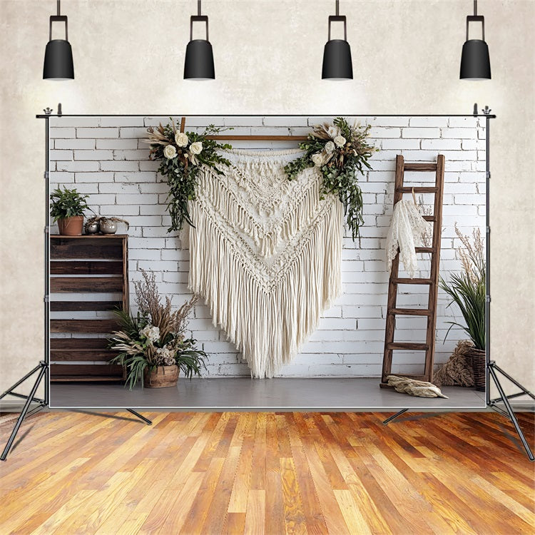 Boho Photo Backdrop Tapestry Flower Wooden Backdrop CSH4-138
