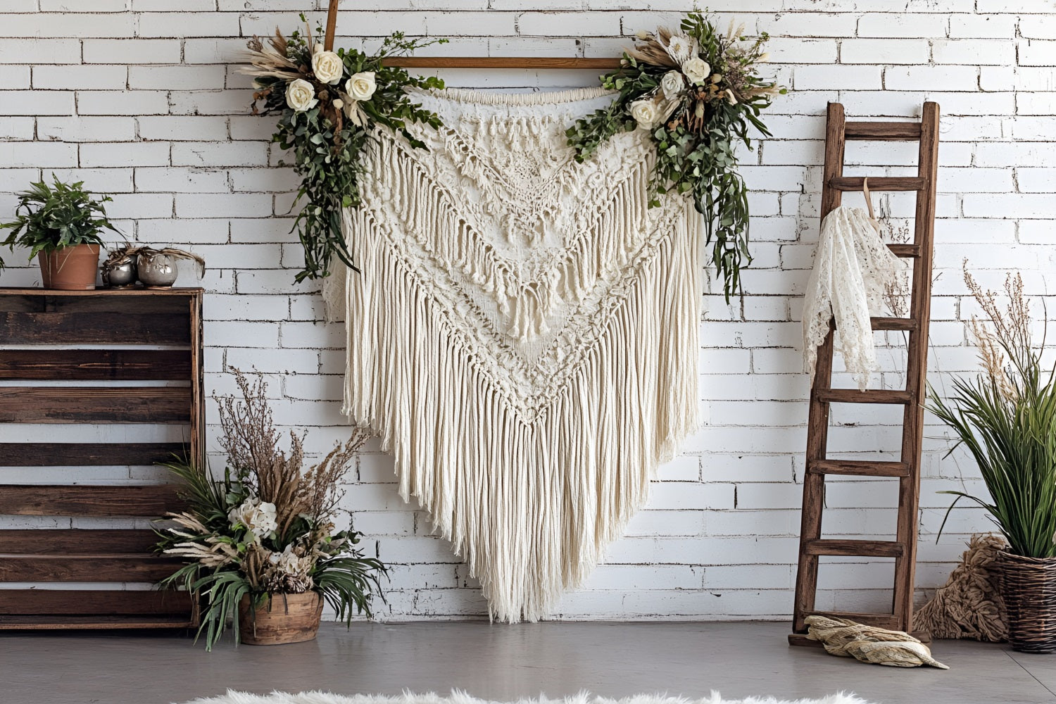 Boho Photo Backdrop Tapestry Flower Wooden Backdrop CSH4-138