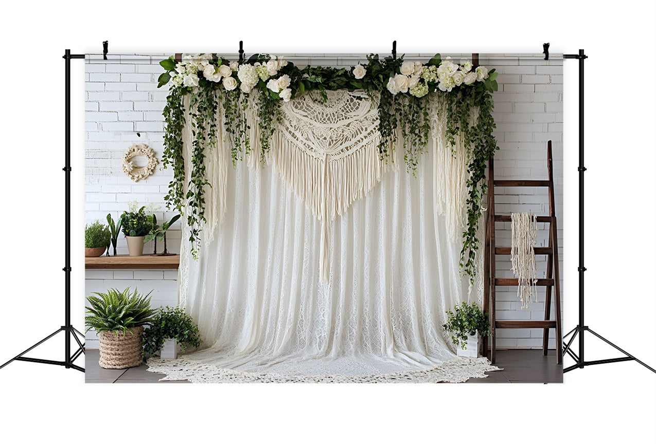 Boho Backdrop Draped Lace Flowers Backdrop CSH4-139