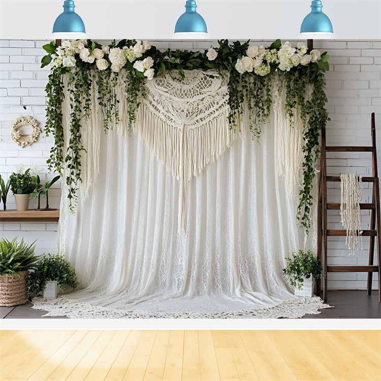 Boho Backdrop Draped Lace Flowers Backdrop CSH4-139