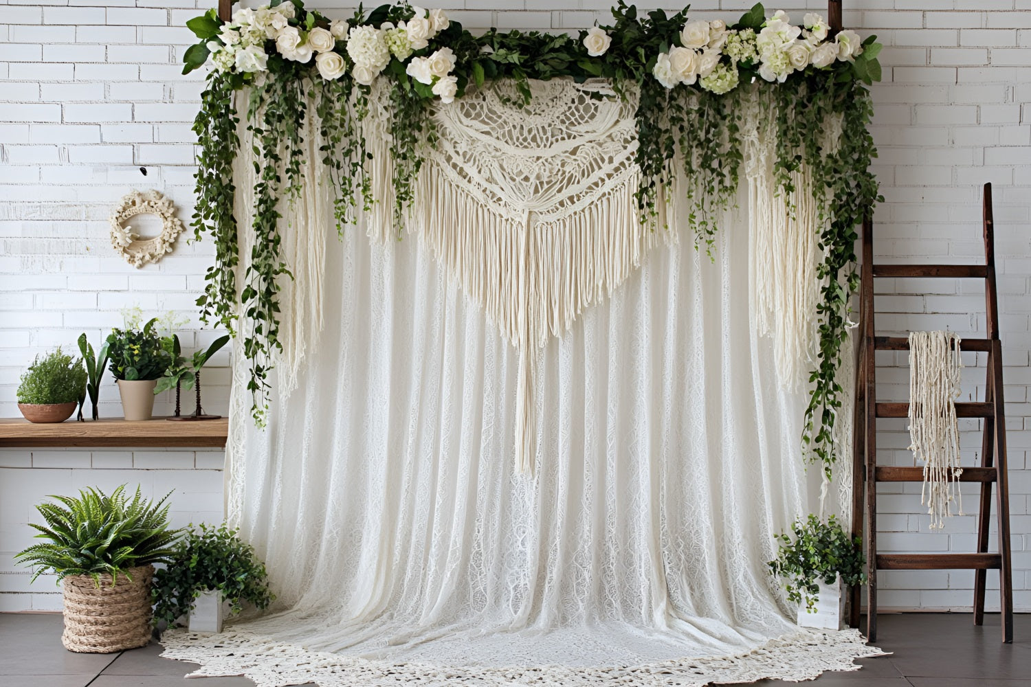 Boho Backdrop Draped Lace Flowers Backdrop CSH4-139
