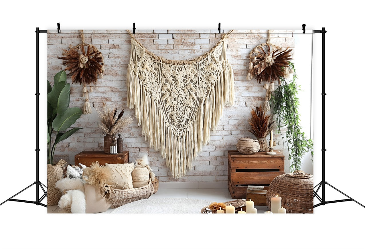 Boho Photo Backdrop Brick Wall Macrame Backdrop CSH4-141