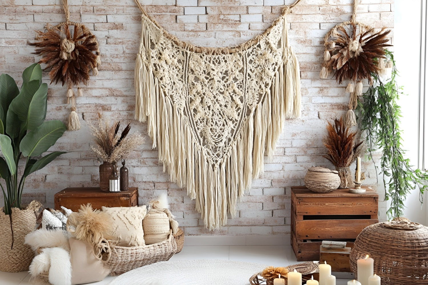 Boho Photo Backdrop Brick Wall Macrame Backdrop CSH4-141