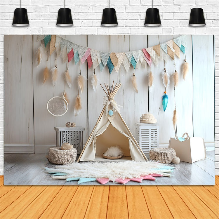 Boho Backdrops Feather Garland Kid Tent Backdrop CSH4-144