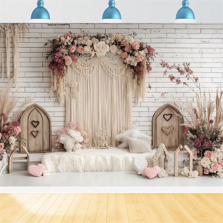 Boho Backdrop Ideas Macrame Curtain Flowers Backdrop CSH4-147