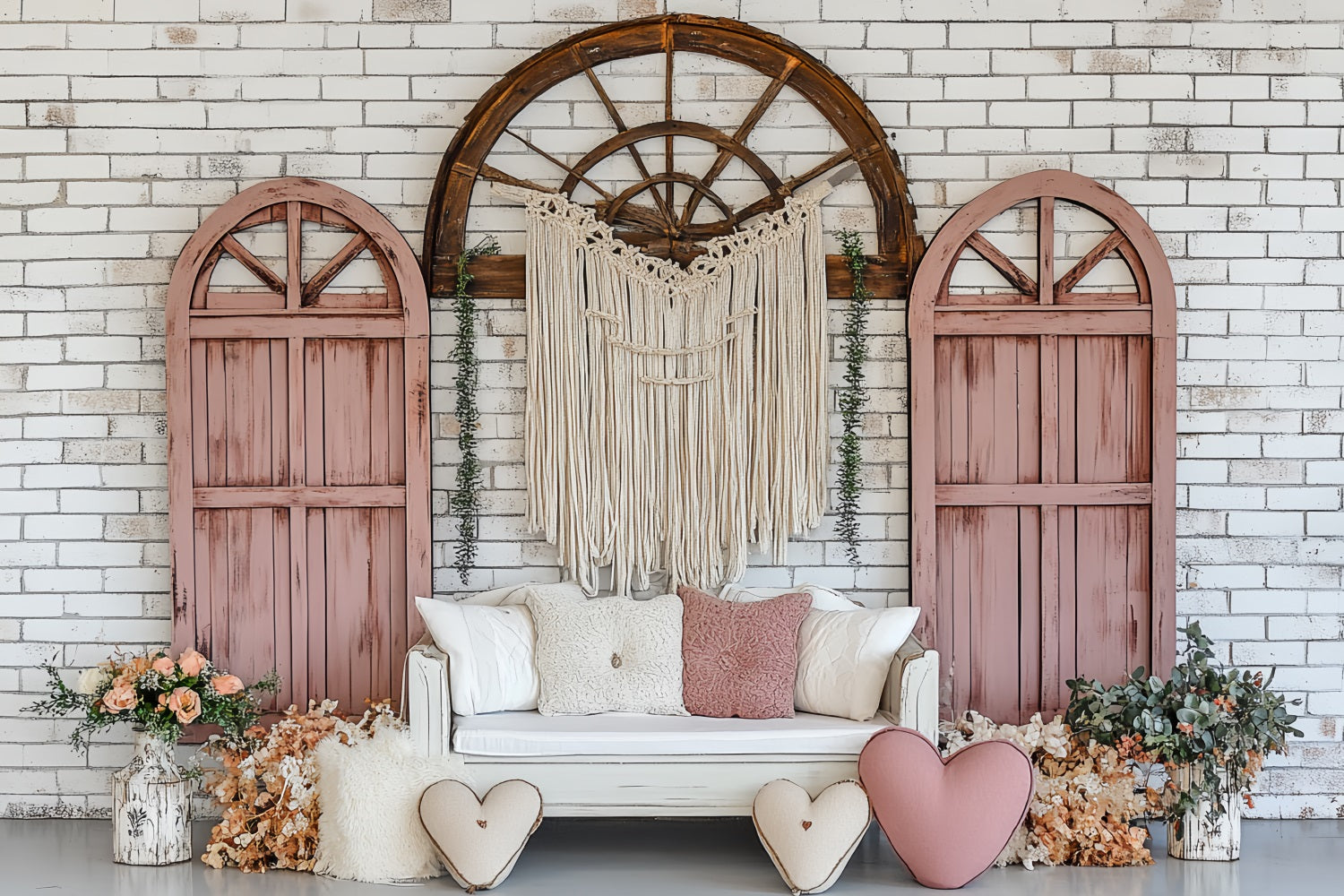 Boho Photography Backdrop Arch Window Sofa Love Backdrop CSH4-148