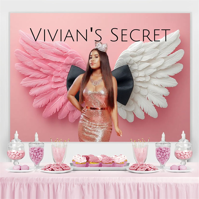 Personalized Backdrops For Birthday Diva Style Pink Wings Backdrop CSH4-15