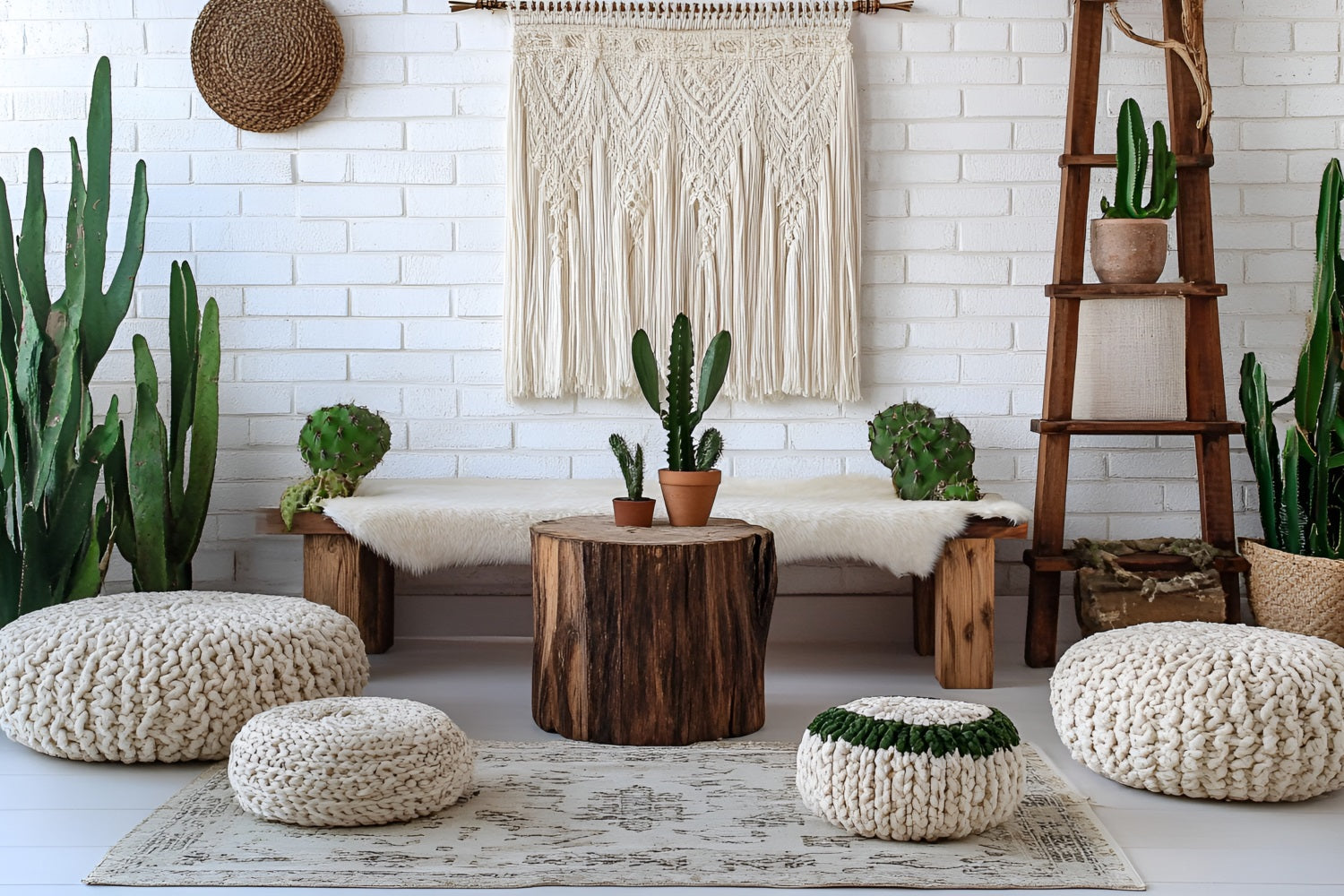Boho Photo Backdrop Cactus Bench Macrame Wall Backdrop CSH4-150