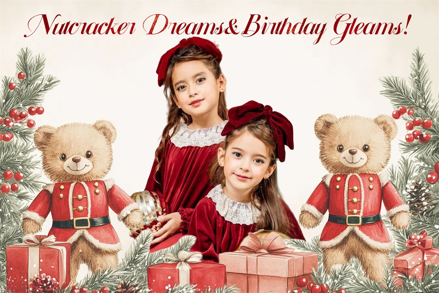 Christmas Birthday Backdrop Nutcracker Christmas Bears Customized Backdrop CSH4-20