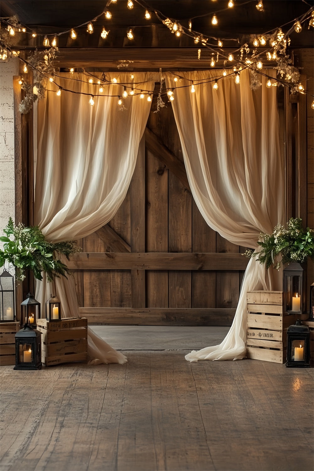 Barnwood Backdrop Wooden Drapes Candles Backdrop CSH4-205