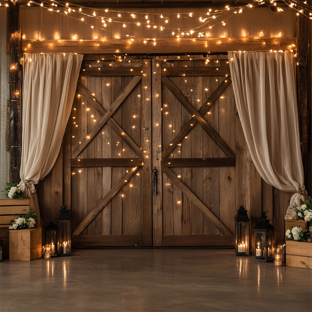 Barn Door Backdrop Twinkle Light Wood Flower Backdrop CSH4-206