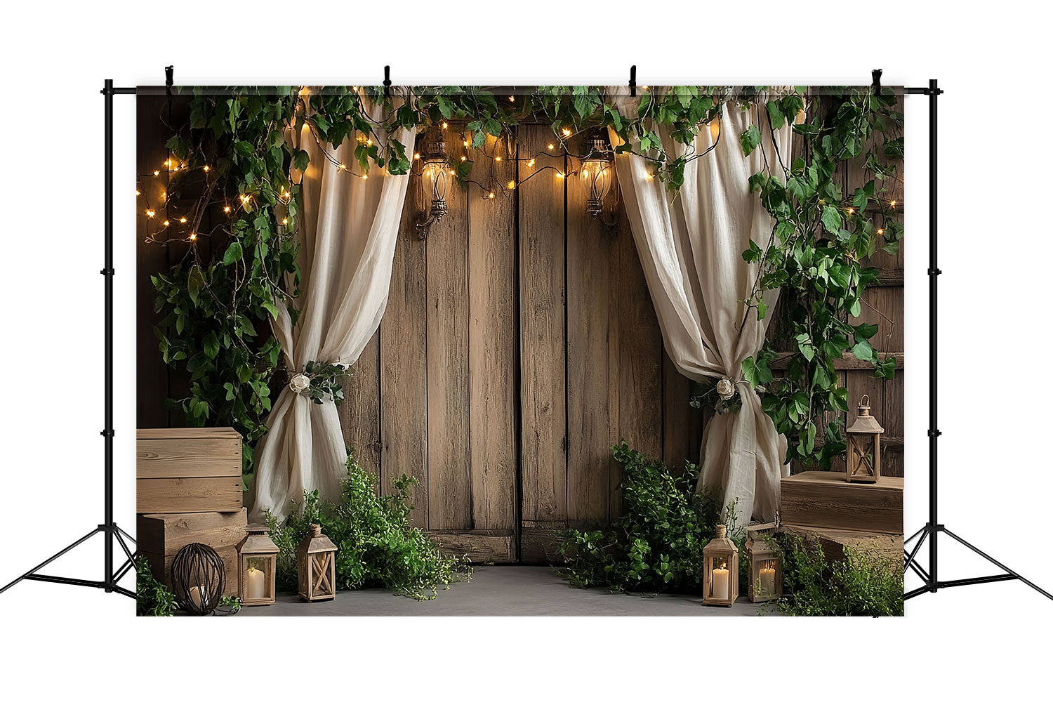 Barn Door Backdrop Ivy Wooden Lantern Backdrop CSH4-207