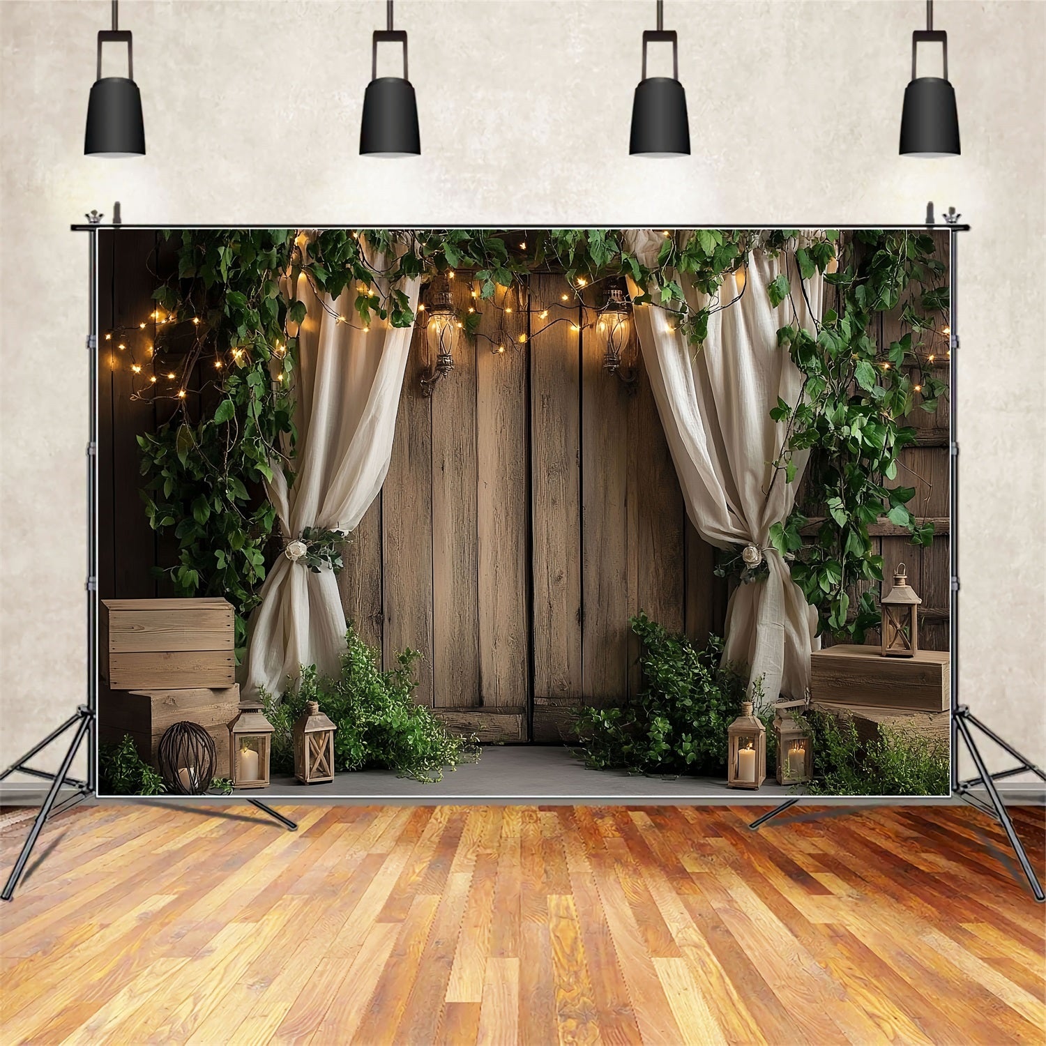 Barn Door Backdrop Ivy Wooden Lantern Backdrop CSH4-207
