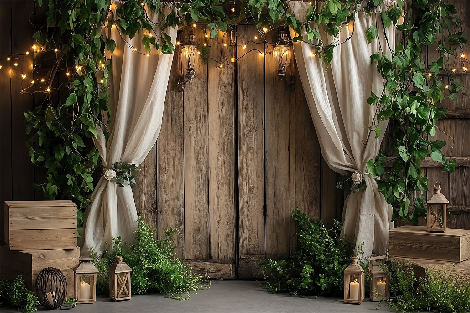 Barn Door Backdrop Ivy Wooden Lantern Backdrop CSH4-207