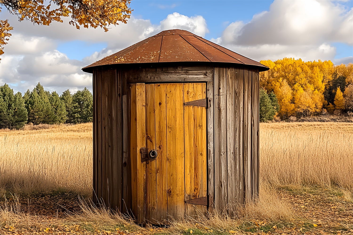 Wooden Barn Backdrop Countryside Autumn Round Backdrop CSH4-208
