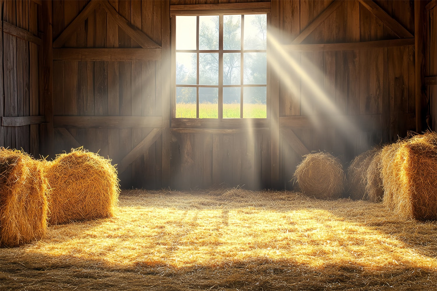 Barn Photo Backdrop Sunlight Window Straw Bales Backdrop CSH4-211