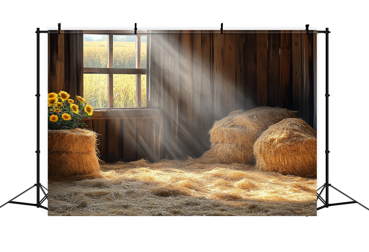 Barnyard Backdrop Straw Window Sunflowers Backdrop CSH4-212