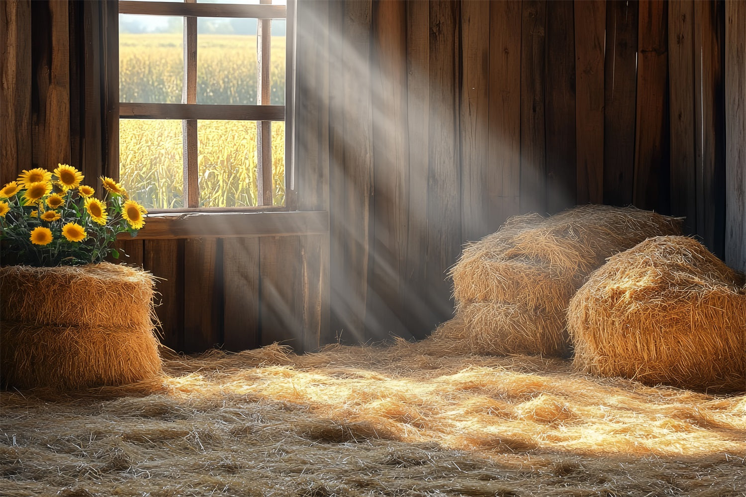 Barnyard Backdrop Straw Window Sunflowers Backdrop CSH4-212